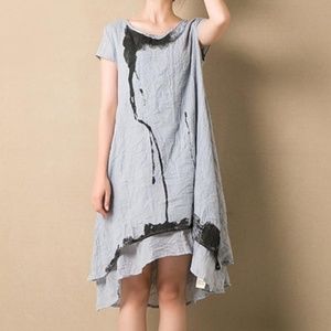 Azbro Women's Ink Painting Print High-Low Dress